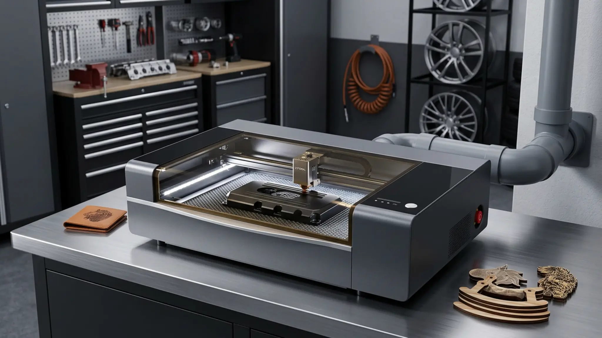 xTool P2S CO2 Laser Cutter Review 2026 - Workshop Footprint 2 xTool P2S CO2 Laser Cutter garage setup